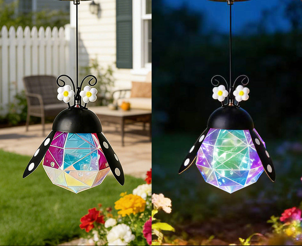 Hanging Ladybug Garden Ornament with Colorful Accent Light, Decorative Outdoor Lantern for Yard, Patio & Porch