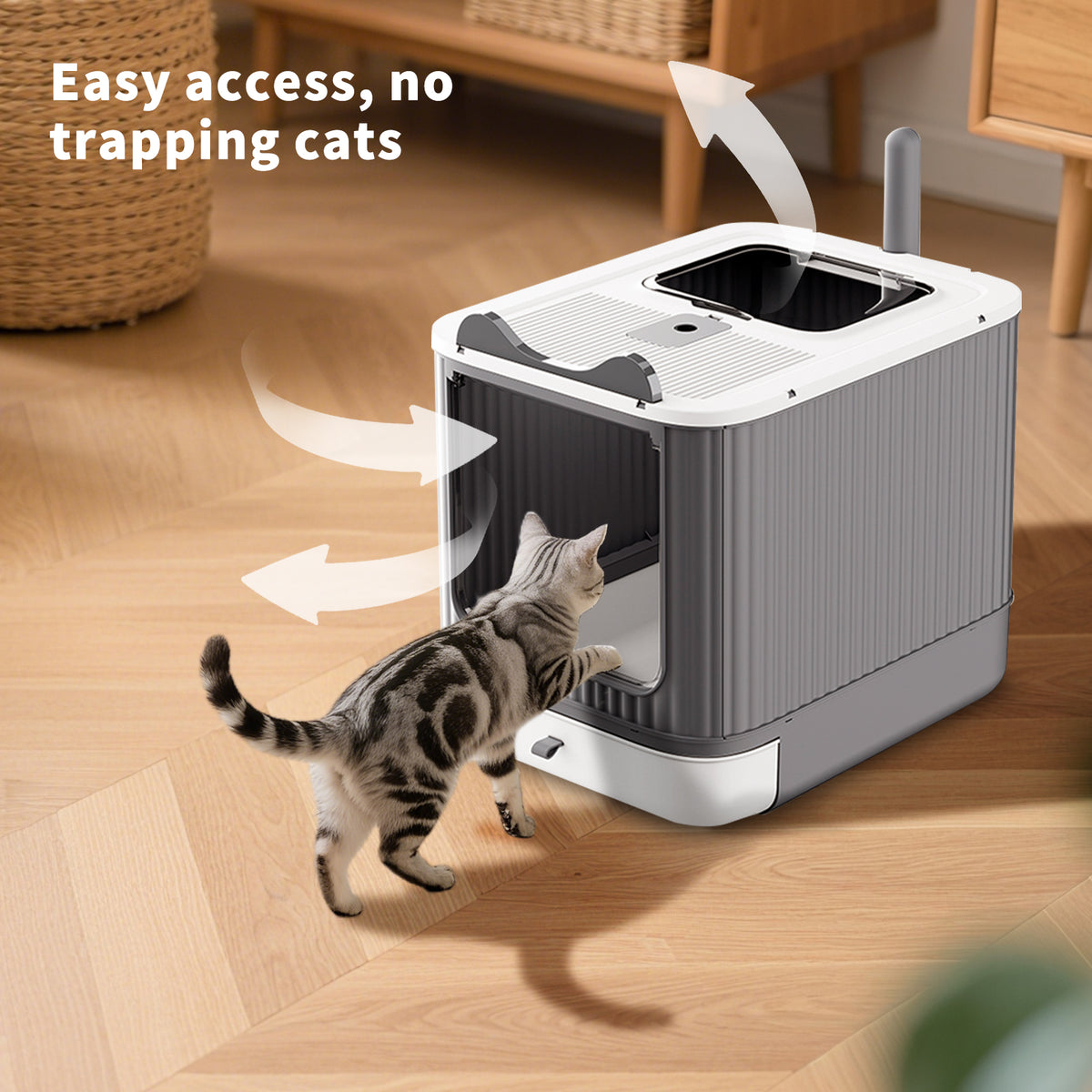 Foldable Enclosed Cat Litter Box with Drawer Tray, Top Exit & Front Entry, Litter Scoop, Gray and white, 19.69" x 13.78" x 13.78"
