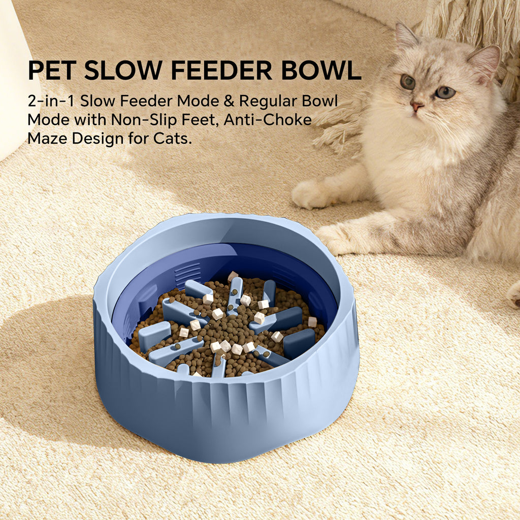 2-in-1 Cat Slow Feeder Bowl with Removable Insert and Non-Slip Base, Maze Anti-Choke Design, for Cats, Pink