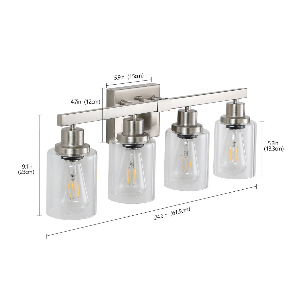 4-Light Vanity Makeup Mirror Lamp, Satin Nickel Iron Base & Lamp Cup Connector, Clear Glass Lampshade, Wall Mounted Makeup Light for Dressing Table, Bedroom & Bathroom Home Decor