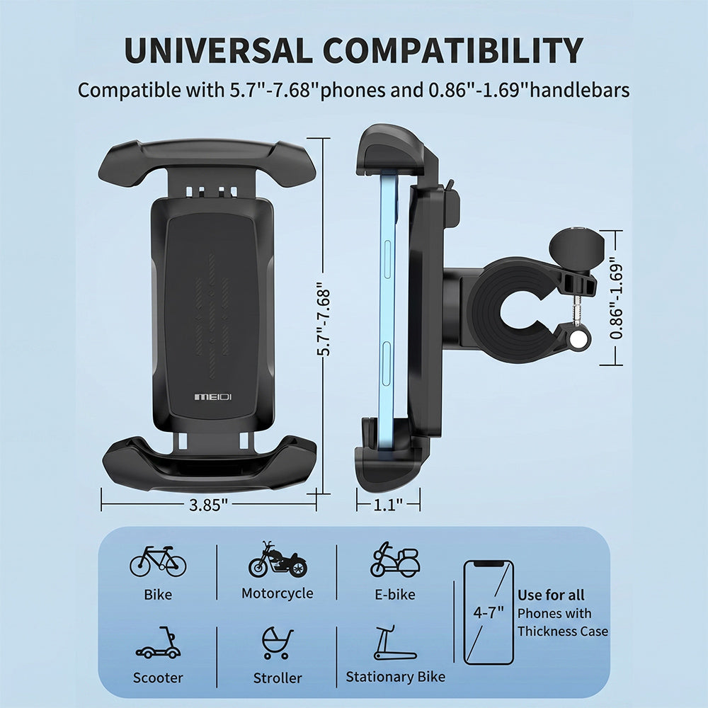 Universal Motorcycle & Bike Phone Mount, 360° Rotatable Handlebar Cell Phone Holder, Shockproof Anti-Slip Bicycle Phone Stand Compatible With IPhone Samsung Android