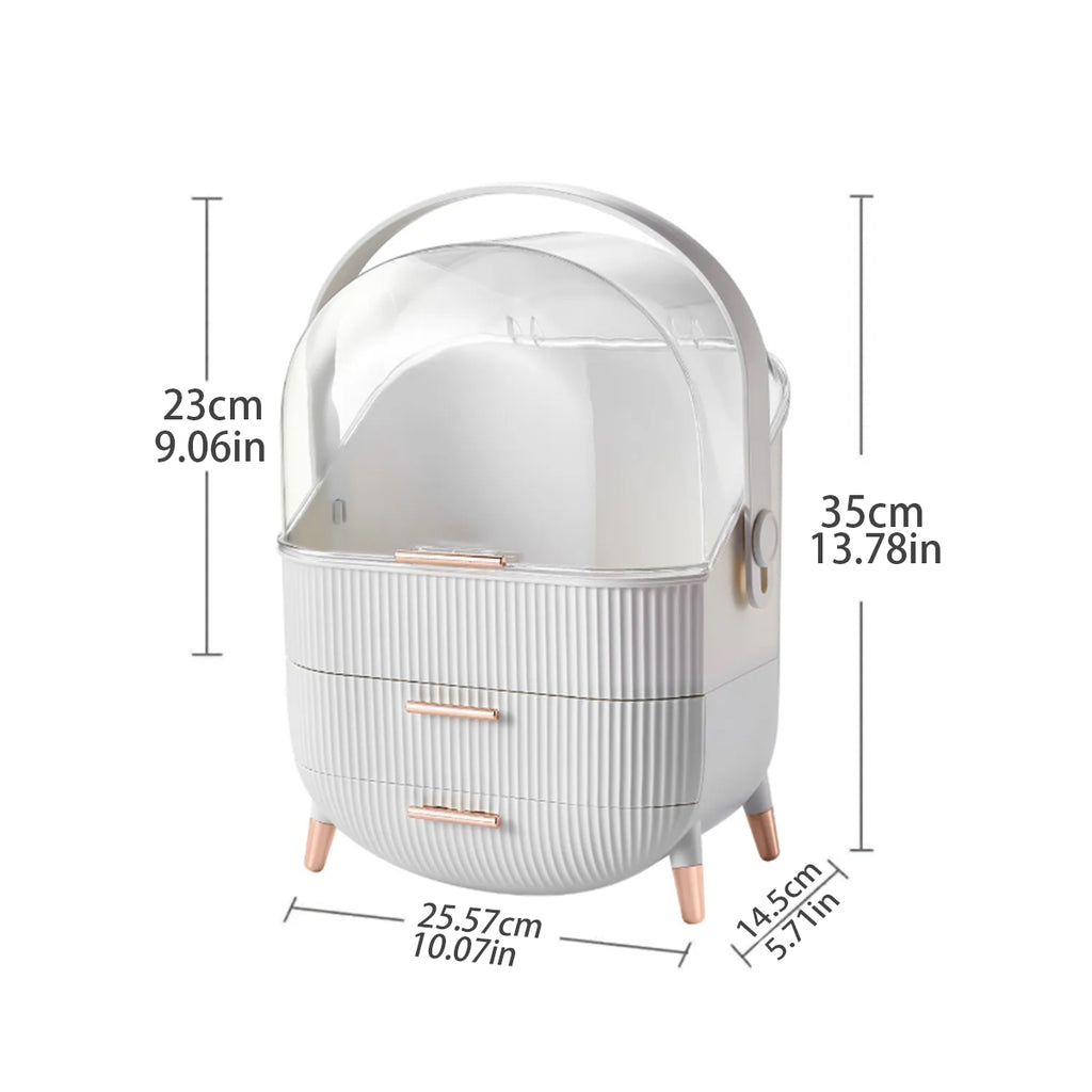 Makeup Organizers and Storage, vanity makeup organizer, cosmetic skincare storage, with lid and drawers, display case, countertop, white