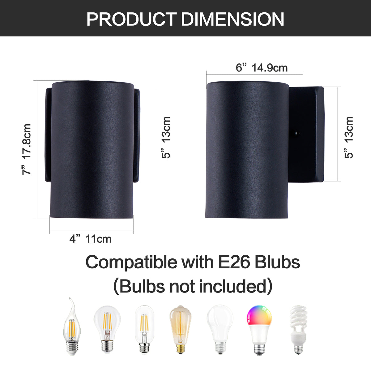 2 Pack Black Cylinder Downlight Wall Sconce, Aluminum Hardwired Wall Mount Light Fixture, Modern Single Direction Outdoor Wall Lamp