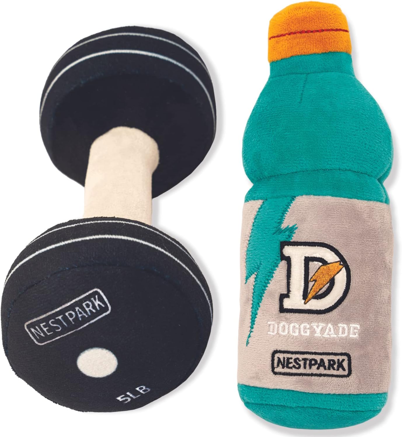 Nestpark Fitness Funny Dog Toys - Doggyade and Doggy Dumbbell Workout Parody Cute Dog Toys - 2 Pack (Workout Pack)