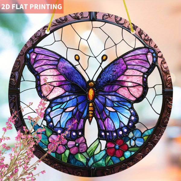 AEELLEEA Stained Glass Butterfly Suncatcher Window Hanging Decor, 7.87" Acrylic Butterfly Sun Catcher for Window Garden Home Decor, Butterfly Gifts for Women