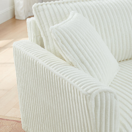 AEELLEEA Ivory Corduroy Accent Chair with Pillows, Modern Upholstered Armchair for Living Room or Bedroom