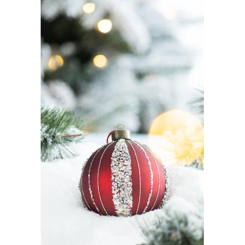 AEELLEEA 4.7" Red Glitter Striped Glass Christmas Ball Ornaments Set of 4, Hanging Baubles for Xmas Tree Holiday Decor