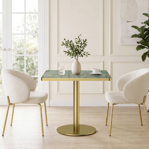 AEELLEEA 31.5-Inch Square Dining Table, Green Marble-Look Top with Gold Metal Pedestal Base, Modern Kitchen Table