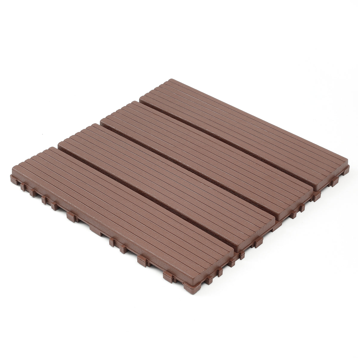 AEELLEEA 12 Inch Brown PP Interlocking Deck Tiles, 44 Pack Waterproof Patio Flooring Tiles, Non-Slip Drainage Outdoor Decking for Backyard Poolside Balcony