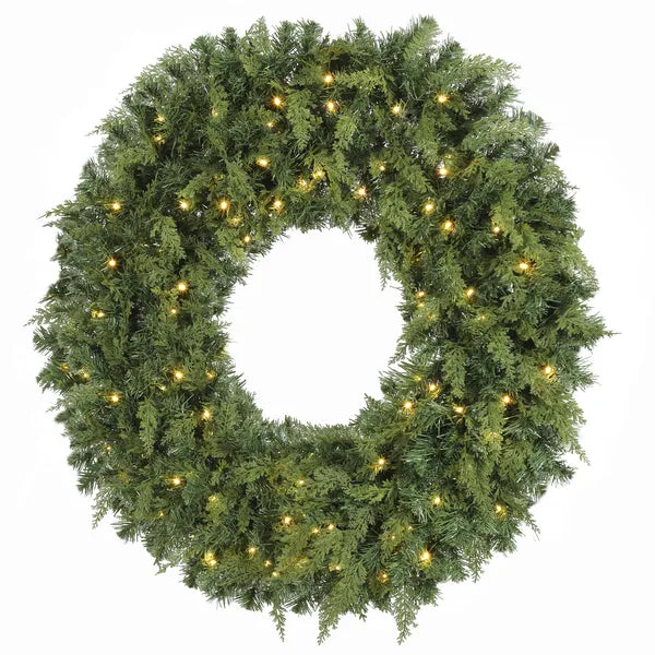 Aeelleea 48 Inch Prelit Crestwood Spruce Christmas Wreath, Artificial Wreath with Bow, 8 Modes LED Lights