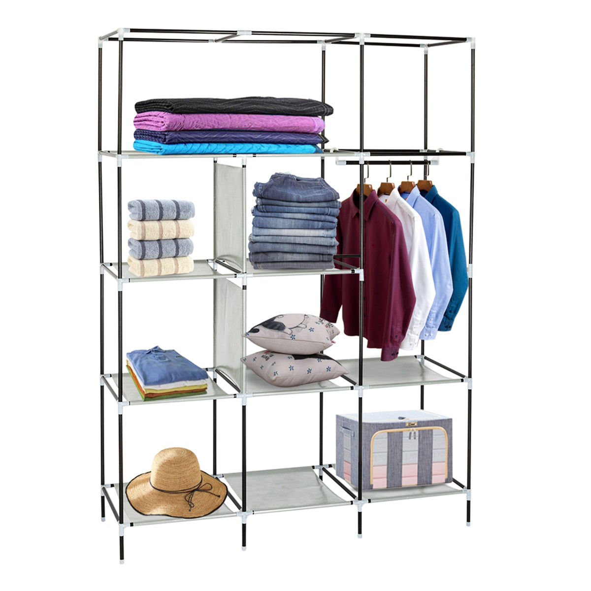 AEELLEEA- Freestanding Non-Woven Fabric Wardrobe, 69 Inch Portable Assembled Closet with Steel Frame