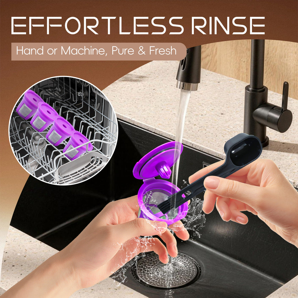 AEELLEEA 4 Pack Reusable Refillable Coffee Pods, Stainless Steel Mesh Filters with Scoop Brush & Box for 1-Prong Coffee Makers