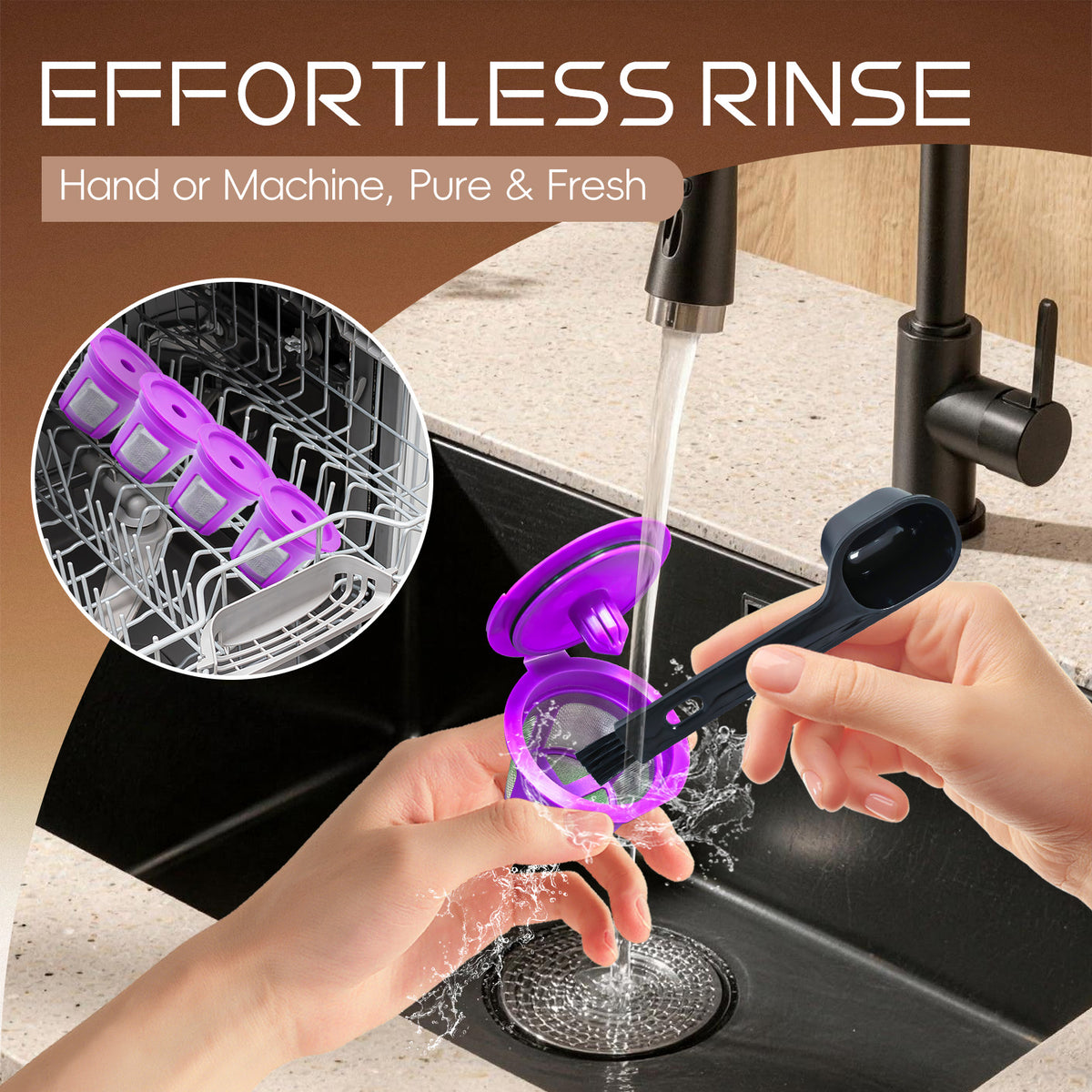 AEELLEEA 4 Pack Reusable Refillable Coffee Pods, Stainless Steel Mesh Filters with Scoop Brush & Box for 1-Prong Coffee Makers
