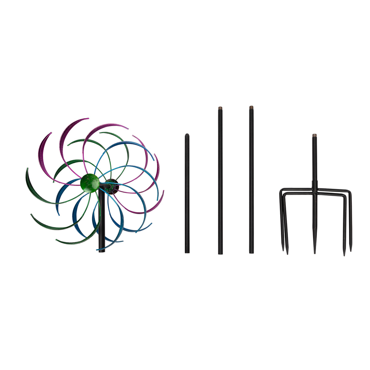 Double Wheel Rainbow Windmill Green Purple Blue, Outdoor Garden Yard Decor Pinwheel Kids Toy with Ground Stake