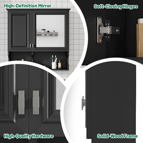 Wall Mounted Storage Cabinet with Mirror, Black Bathroom Medicine Cabinet with Adjustable Shelf, Wall Cabinet for Bedroom