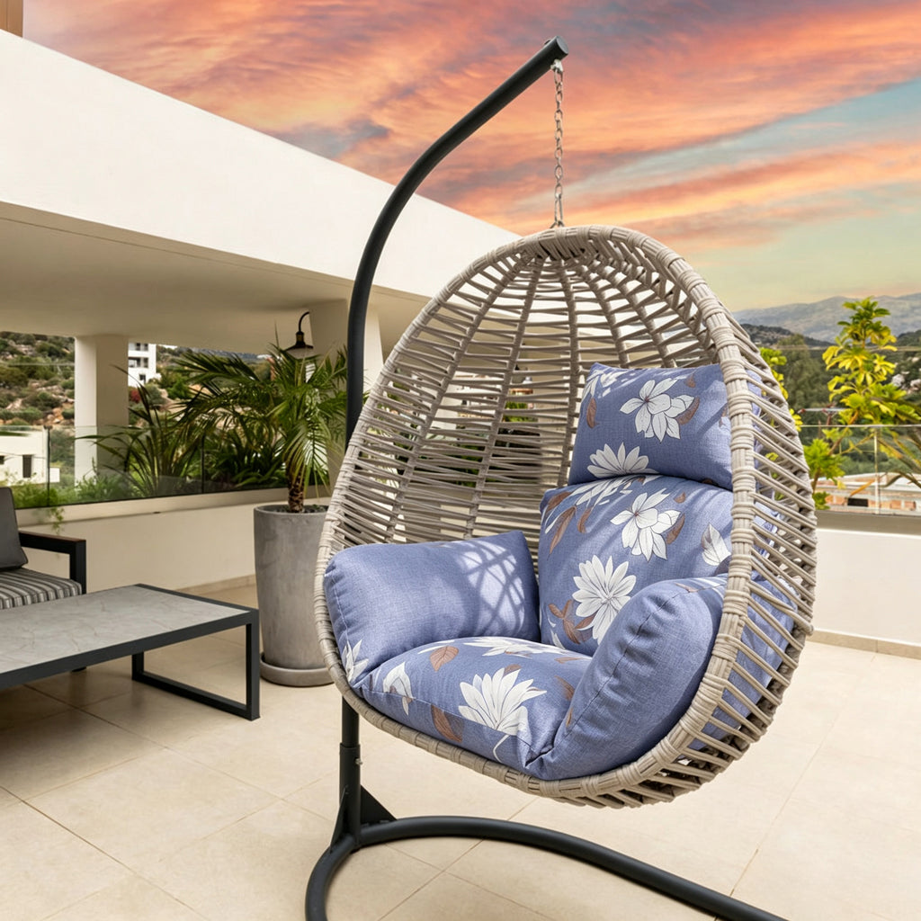 Hanging Egg Chair Cushion with Head Pillow, Thick Hollow Cotton Replacement Pad, Removable Washable Polyester Cover for Indoor Outdoor Wicker Swing Chair