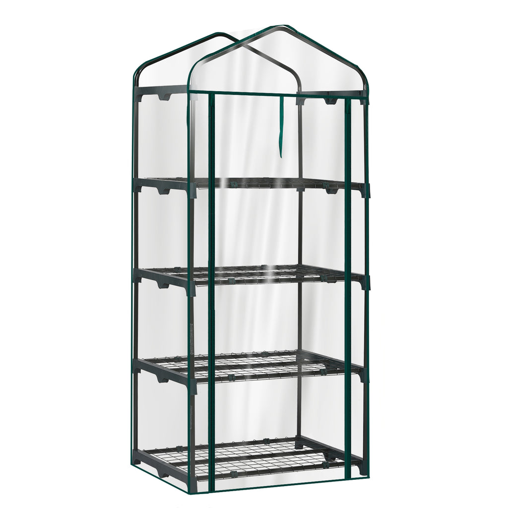 AEELLEEA-4-4-Tier Mini Greenhouse with PVC Cover & Roll-Up Zipper Door, Portable Waterproof Greenhouse for Garden Backyard. 27"x19"x62", transparent cover guards plants, easy to assemble & move, ideal for seedlings