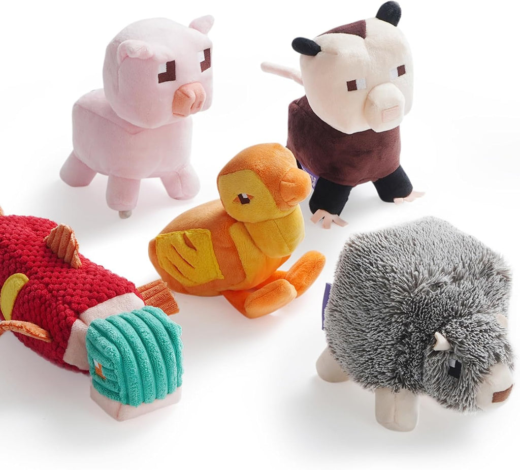 Funny Pixel Style Squeaky Dog Toys, 5 Packs Crinkle Plush Stuffed Dog Chew Toy for Small Medium Large Breeds, Unique Puppy Teething Pet Supplies