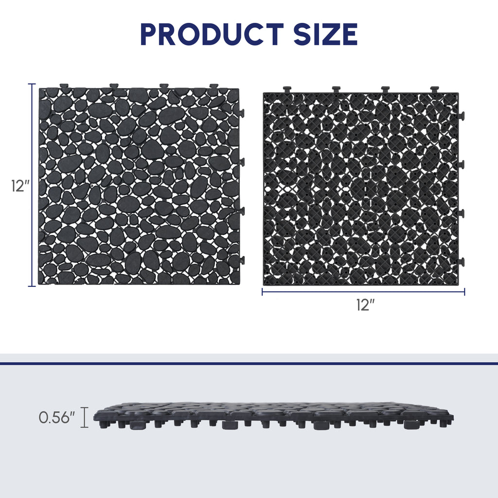 AEELLEEA 12x12 Inch Black Interlocking Deck Tiles, Pebble Pattern Plastic Floor Tiles, Waterproof Non-Slip, Pack of 60 for Bathroom, Patio, Balcony