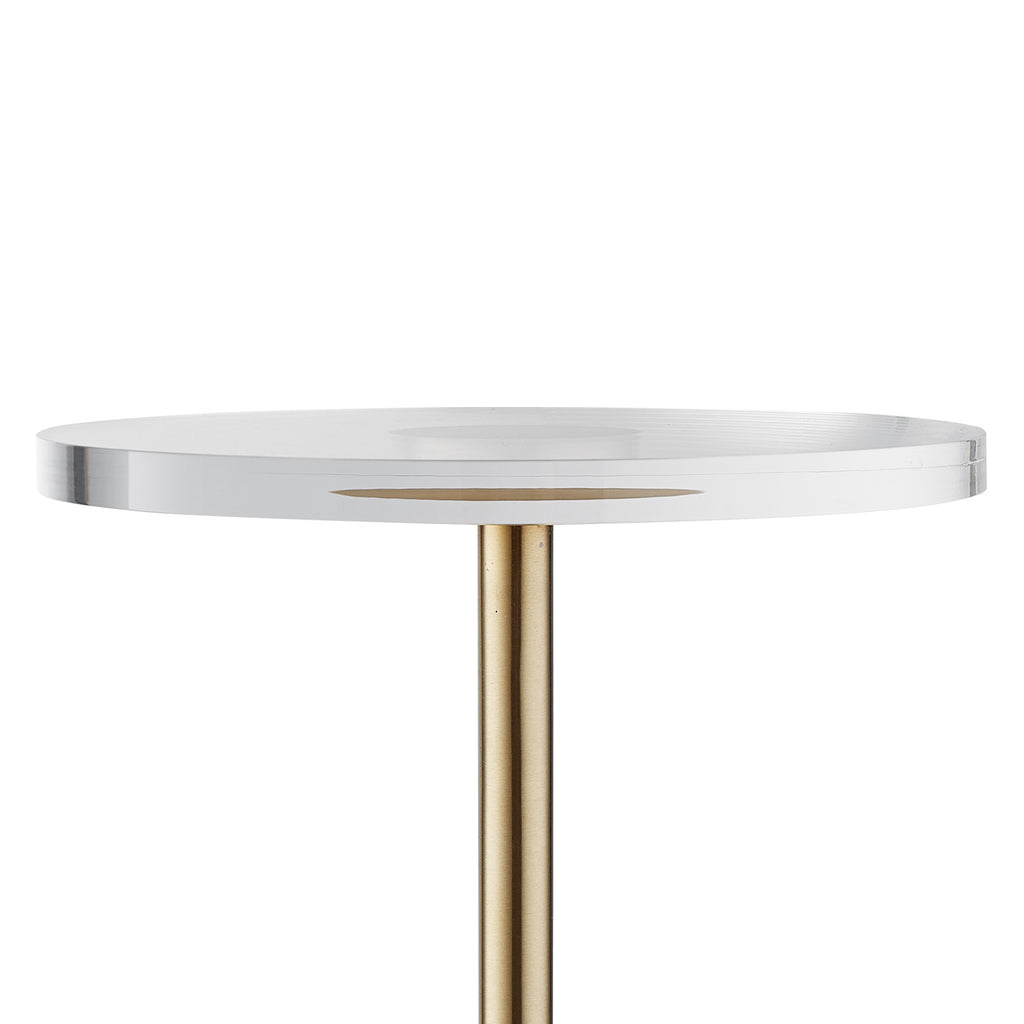 AEELLEEA Clear Acrylic End Table, 11.9 in Round Side Table with Gold Metal Accent, 21.4 in Tall, for Living Room & Bedroom