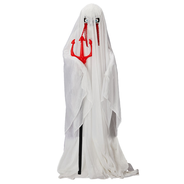 4.3 Ft Standing Skeleton Fish Halloween Prop, Sound-Activated with LED Glowing Eyes & Body for Backyard Party Decor