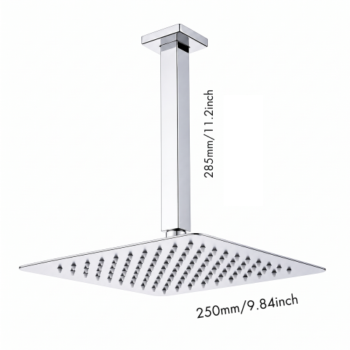 AEELLEEA 9.84 Inch Square Rain Shower Head with 11.2 Inch Ceiling Shower Arm, Chrome Overhead Rainfall Shower for Bathroom