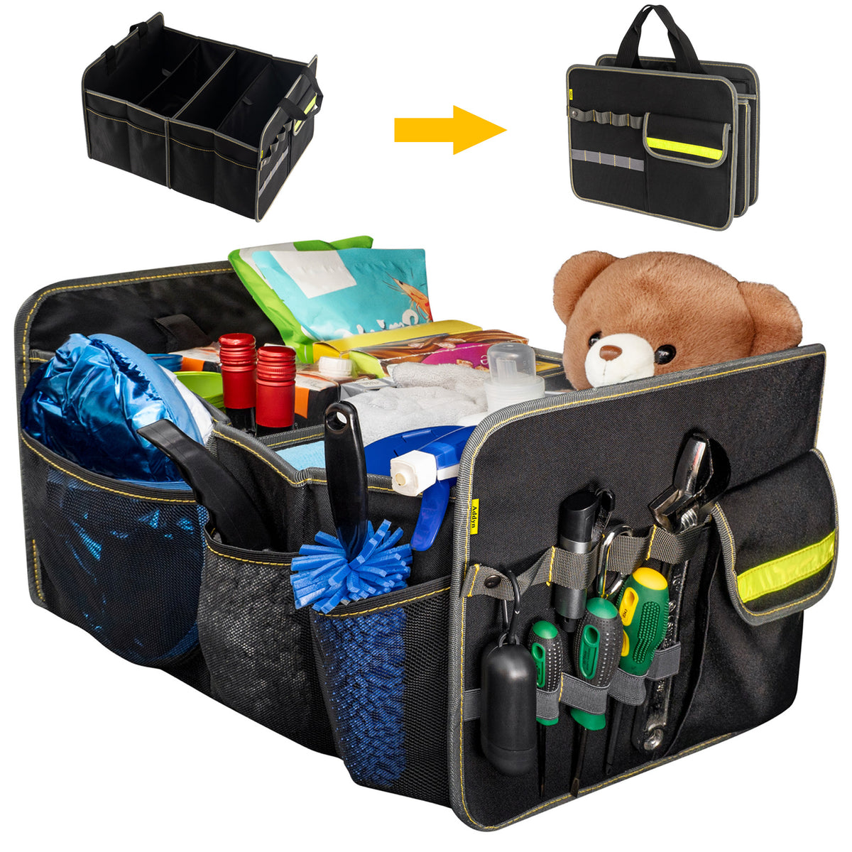 Collapsible Large Capacity Car Trunk Organizer, Waterproof Multipurpose Storage Container for Car Accessories & Tools