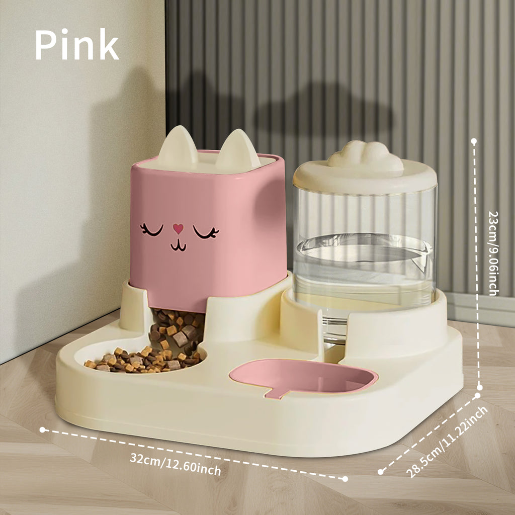 Cat-Themed Automatic Pet Feeder and Water Dispenser Set, Food Bowl with Storage Container, 12.59 x 11.22 inch Base