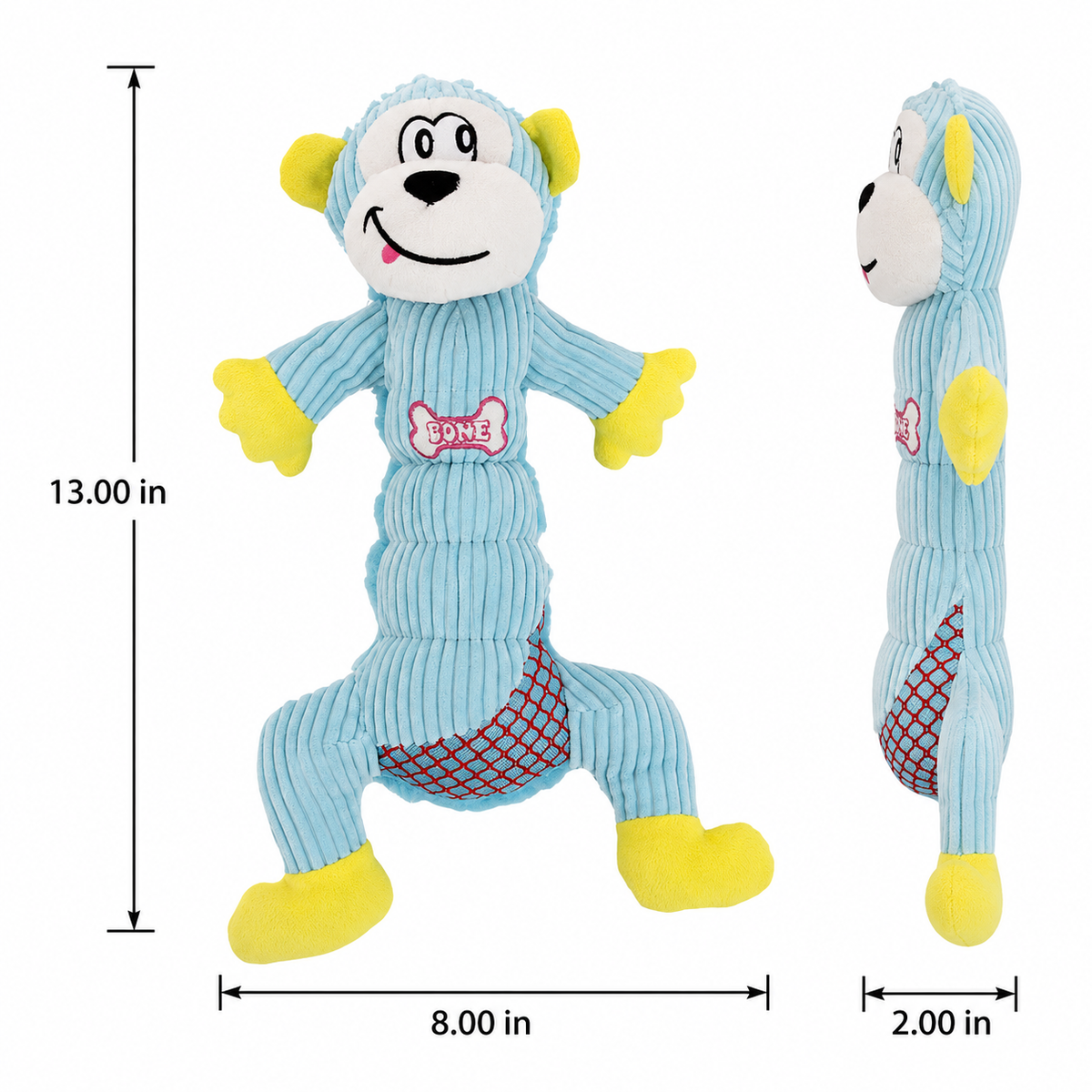 Plush Squeaky Monkey Dog Chew Toy, Corduroy Interactive Puppy Teething Toy, Durable Stuffed Pet Play Toy for Small Medium Dogs