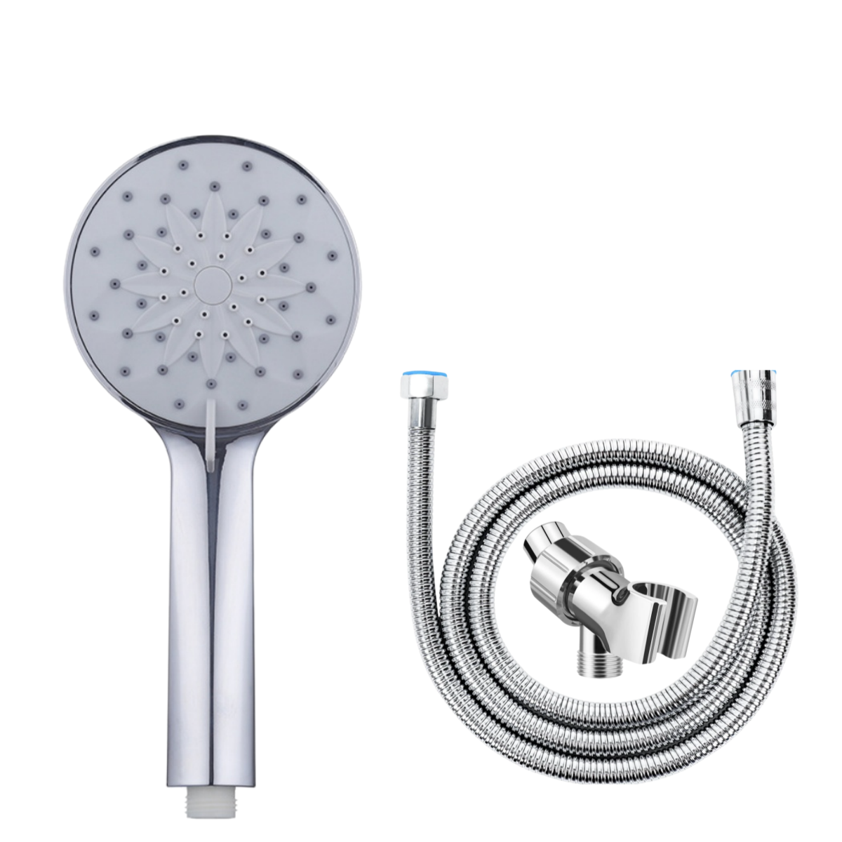 Handheld Shower Head Set with 6 Spray Modes, Chrome Finish Shower Head, Flexible Stainless Steel Hose & Adjustable Shower Holder for Bathroom