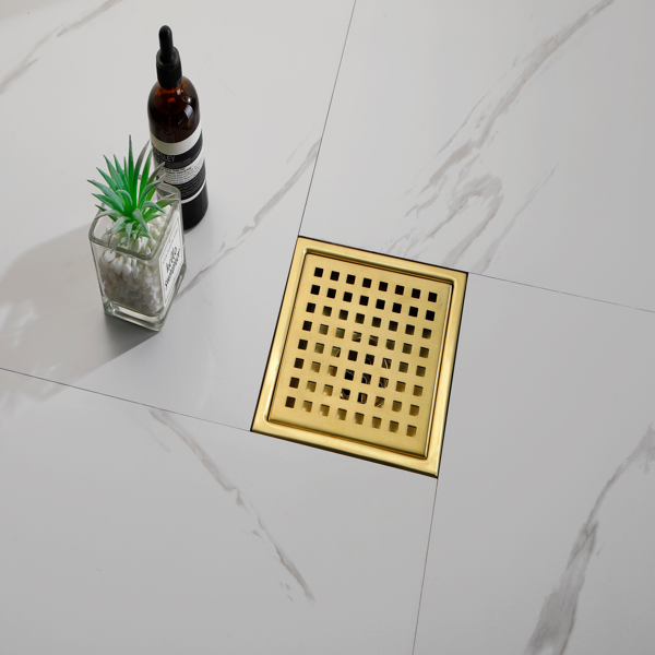 6 Inch Square Shower Floor Drain, 304 Stainless Steel Removable Grid Grate, Rust‑Resistant for Bathroom Kitchen Garage