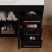 Black Bathroom Vanity with Sink, Modern Freestanding Cabinet with White Marble Top, Open Shelves and 3 Drawers, Gold Handles
