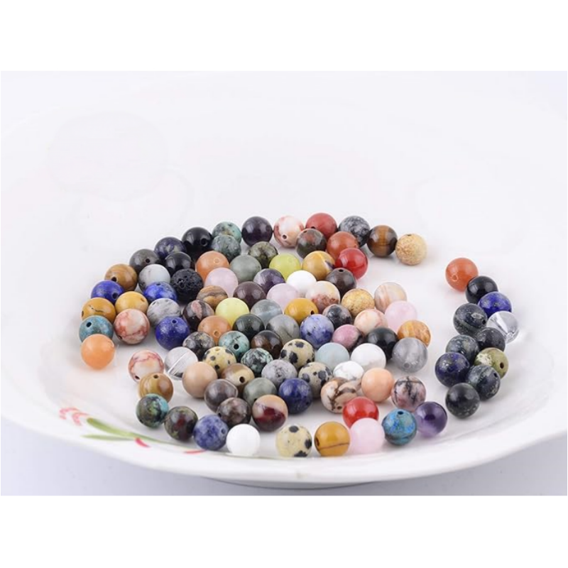 50Pcs-10mm Natural Gemstone Round Loose Beads, Polished Stone Beads for DIY Bracelet Necklace Jewelry Making