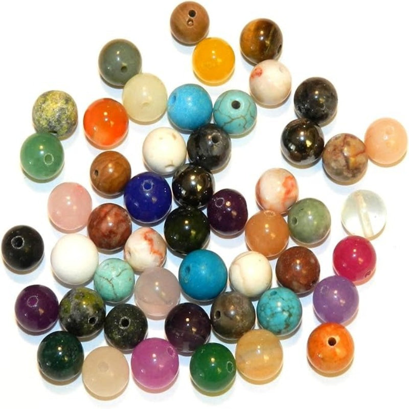 50Pcs-10mm Natural Gemstone Round Loose Beads, Polished Stone Beads for DIY Bracelet Necklace Jewelry Making