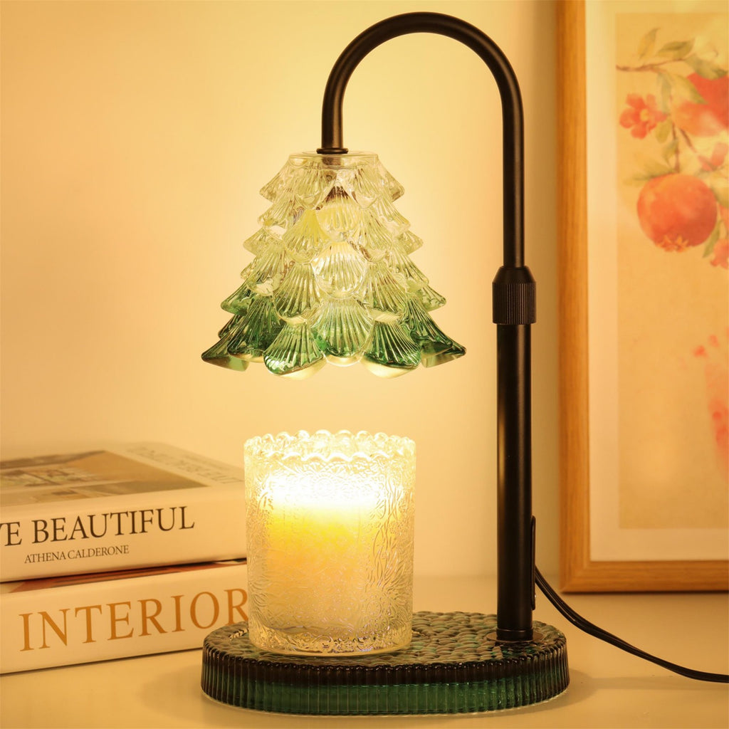 Candle Warmer Lamp, Christmas Tree Lampshade Glass Base Wax Melt Warmer for Jar Candles with Timer Dimmable Adjustable Height 2 Bulbs, Home Decor Gift