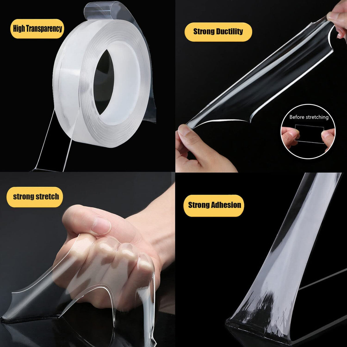 Clear Double Sided Nano Tape, Heavy Duty Removable Adhesive for Wall Decor, Hanging Pictures, Posters, Carpet & Photos