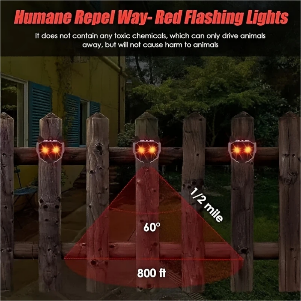2 packs red sun night animal repellent with red LED lightsBlinking Lights Drive Away Raccoon,Deer, Skunk, Cat, Coyote from Yard Farm andChicken Coops