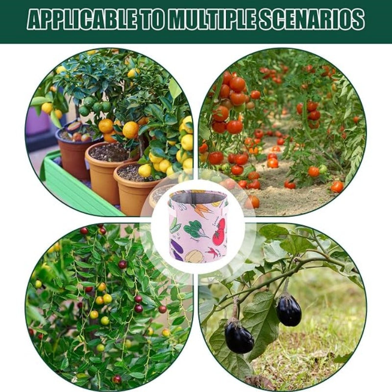 3 Gallon Plant Grow Bags, 5-Pack Vegetable Printed Fabric Planter Pots with Handles, 2 Colors Optional, for Vegetable Flower Garden