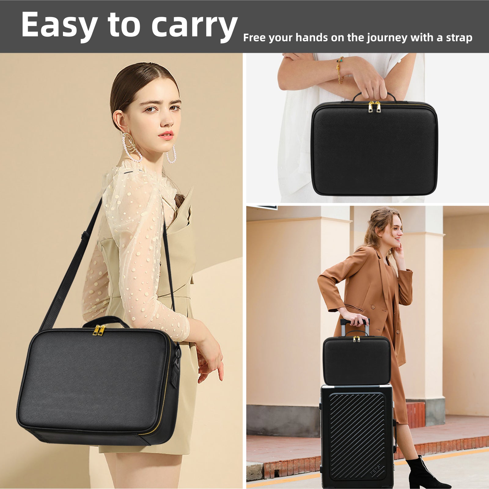 15" Lighted Makeup Organizer 3Color Mirror Adjustable Dividers Travel Ready