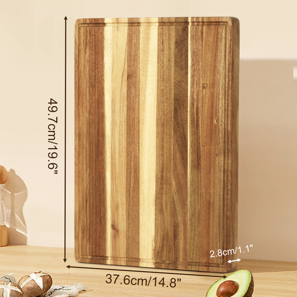 Large Acacia Wood Cutting Board, Non Plastic Non Toxic Cutting Boards For Kitchen, Wood Chopping Boards, Juice Groove, Built-in Handles 19.6x14.8in