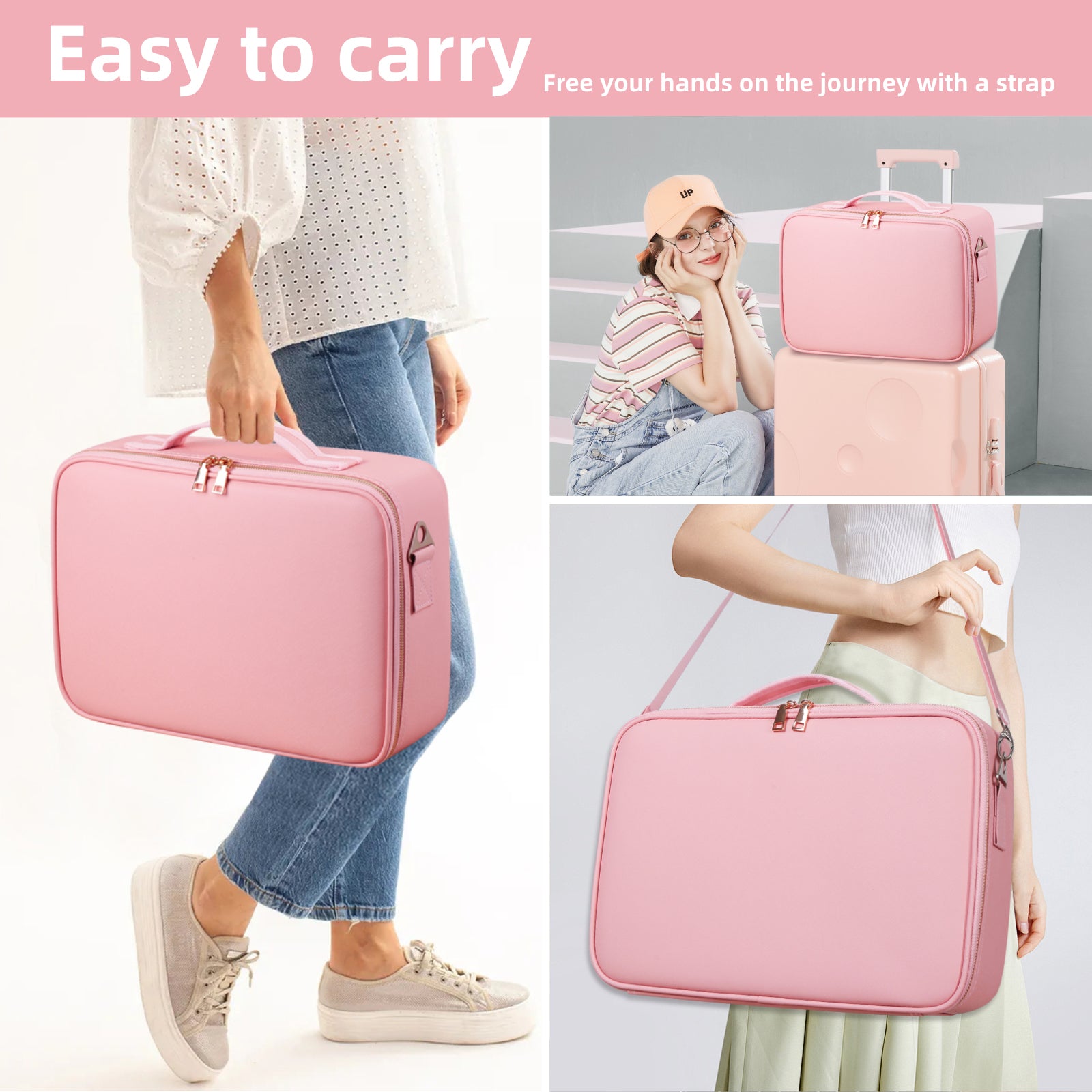 15" Lighted Makeup Organizer 3Color Mirror Adjustable Dividers Travel Ready