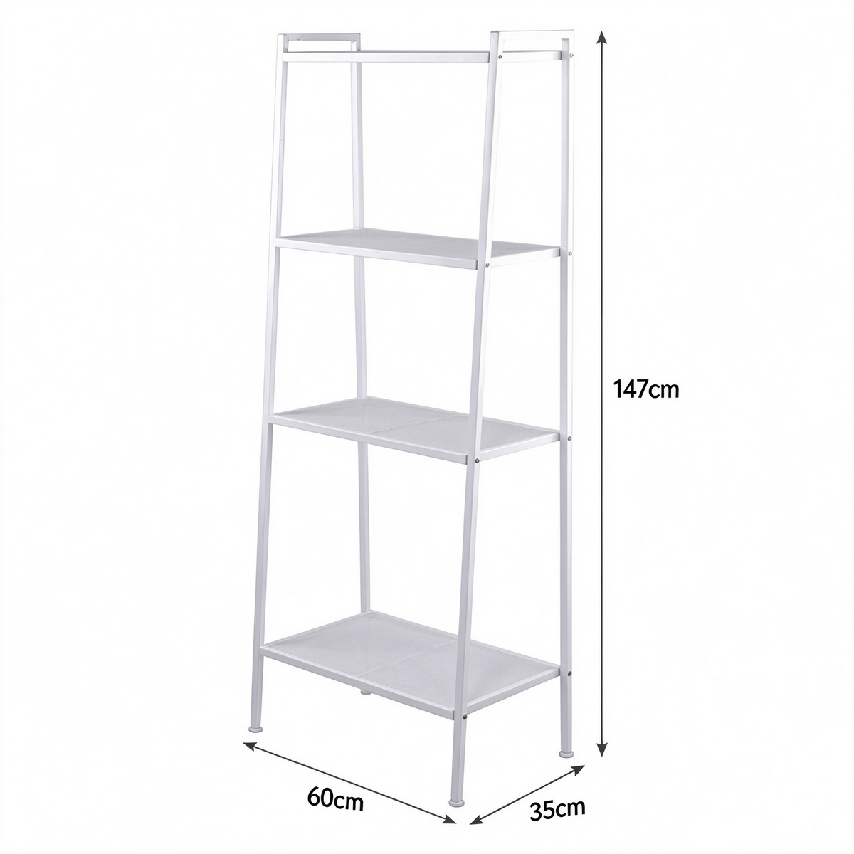 AEELLEEA-Wide Ivory Metal Ladder Shelf No Wheels, 60×35×147cm Freestanding 4-Tier Iron Home Storage Display Rack for Living Room, Bathroom & Bedroom