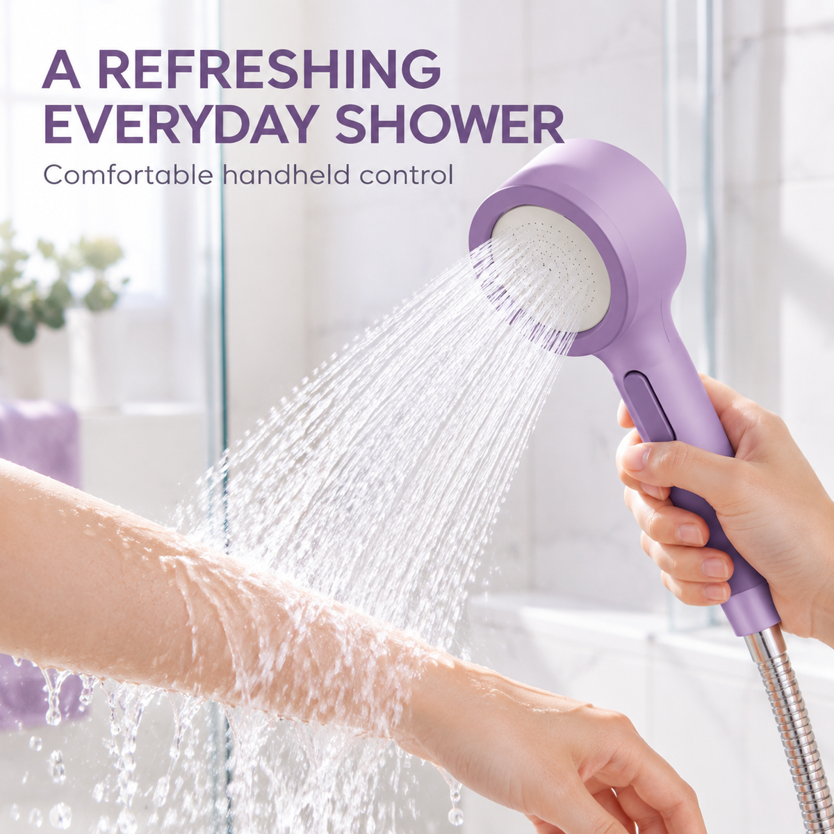 Handheld Shower Head with Reverse-Flush Cleaning, Micro-Spray Nozzles, Easy-Access Control Button and Hose Connection