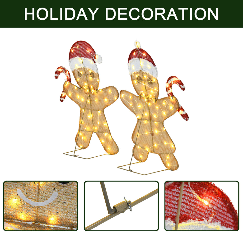 32"H 2 Boxes Heart-Shaped Gingerbread Men String Lights (50+50), Warm White Leather Line, Holiday Decoration. Add warmth & joy to home/office, enhance festive atmosphere.