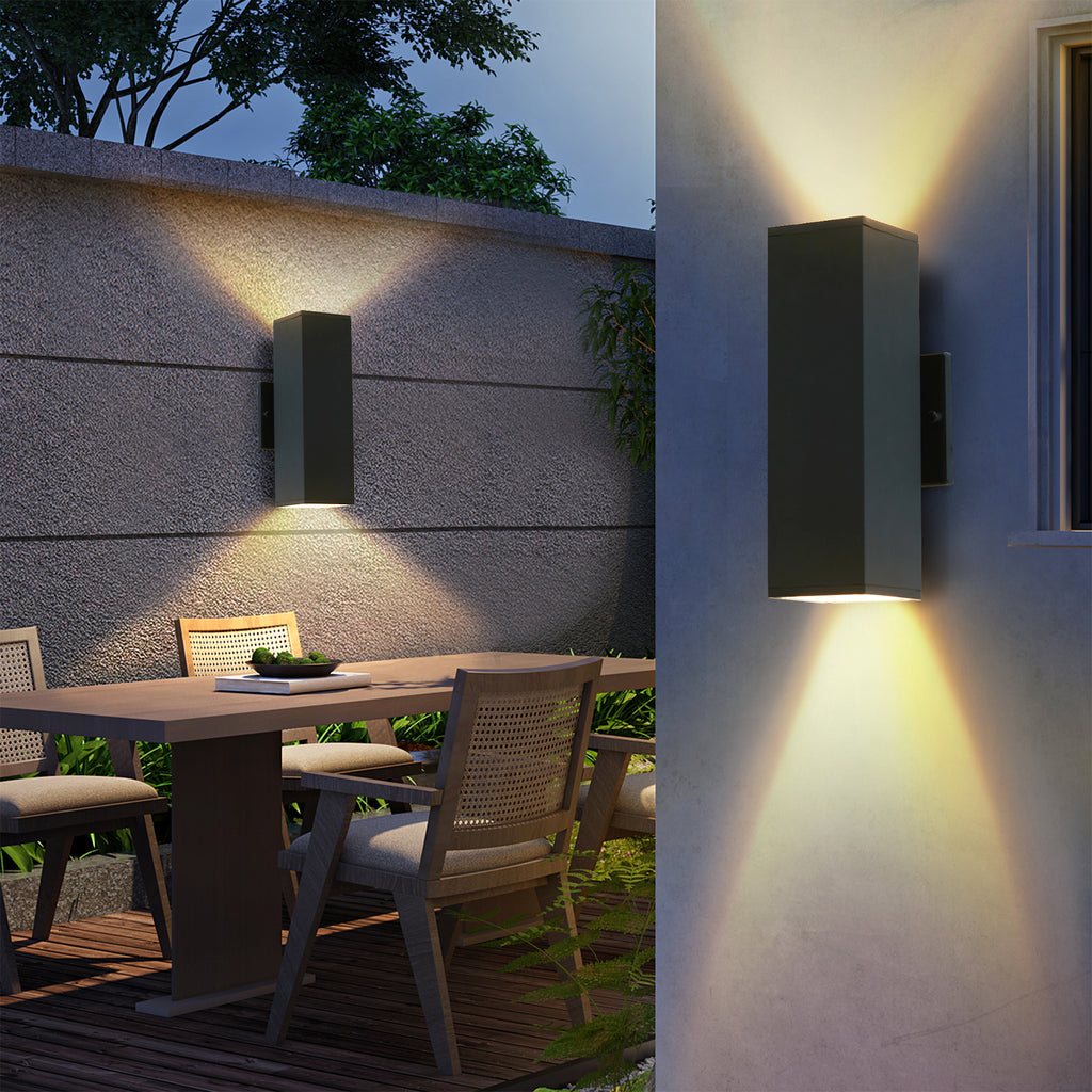 Modern Up & Down Wall Sconce, Black Aluminum & Tempered Glass Wall Light with GU10 Bulbs Included, Hardwired 120V 60W Max