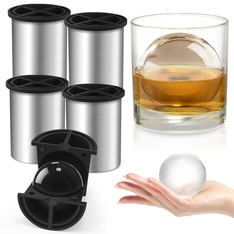 4-Pack Clear Ice Ball Mold Set, 2.5-Inch Stainless Steel Ice Maker for Whiskey & Cocktails, Slow-Melting Ice for Home Bars and Parties