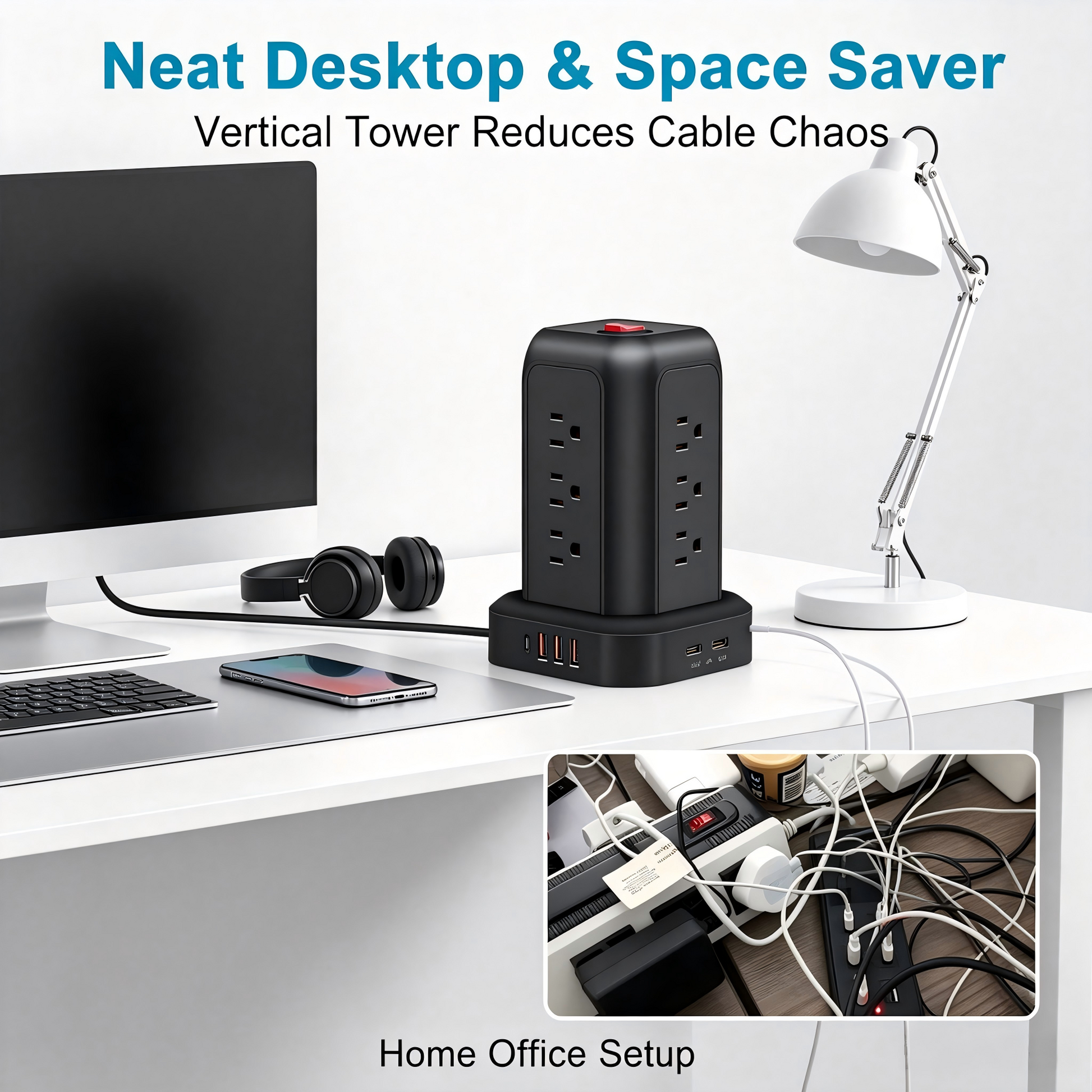 Power Strip Tower Surge Protector,16‑in‑1,12 AC Outlets,4 USB Ports(1 USB‑C),5.1FT Heavy‑Duty Cord,Overload Protection for Home Office