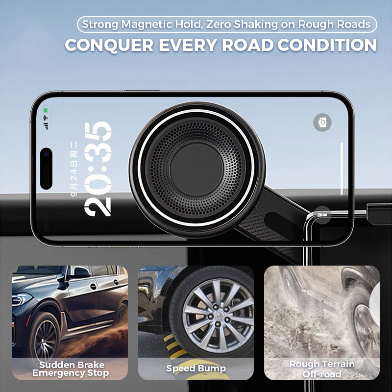 MagSafe Clip-On Alloy Magnetic Car Phone Mount for Tesla Model 3 / Model Y, Strong Magnetism, Compact Fold Hidden Design, No Wobble, Universal Phone Holder, Car Interior Accessory
