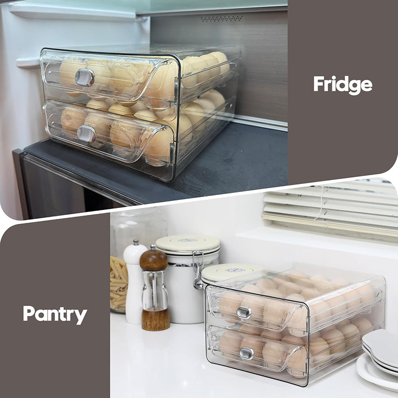 Egg Organizer for Refrigerator, Large Egg Holder for Fridge, Clear Egg Container for Refrigerator, Stackable Egg Storage Trays for Countertop, Egg Drawer Dispenser, Egg Storage Container