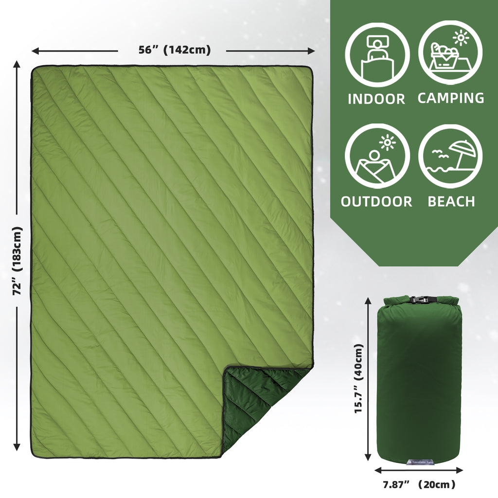Ultralight Packable Outdoor Blanket – Water-Resistant Puffy Camping Blanket for Travel, Beach, Picnic & Stadium, Teal Green 72" x 56"